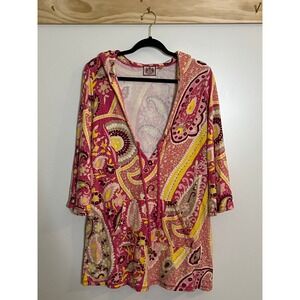 Vintage Juicy Couture Swim Coverup Terry Cloth Hooded Paisley Y2K Women Sz